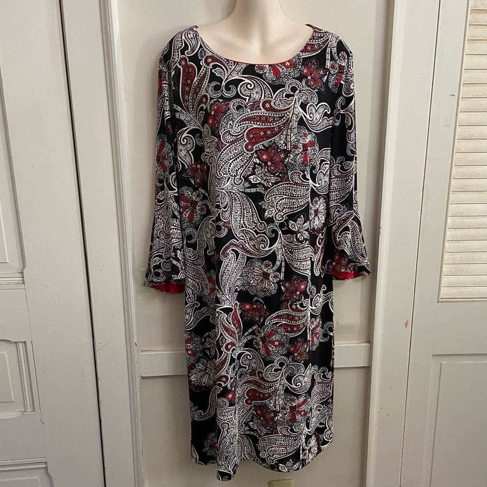 Liz Claiborne Red and Black Long Sleeves Dress Size 14
